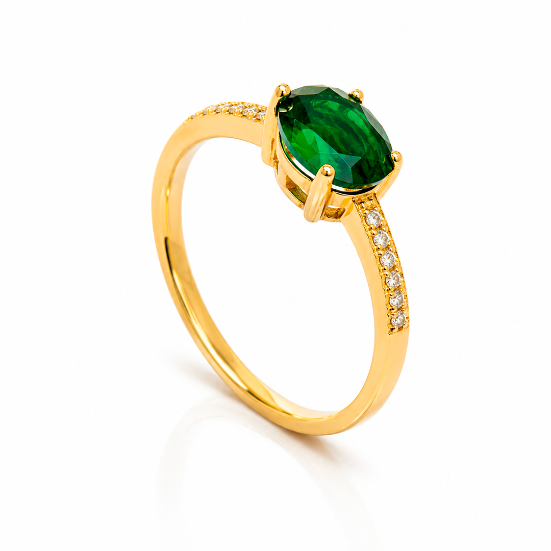 Anel Solitário Oval – Folhado a Ouro