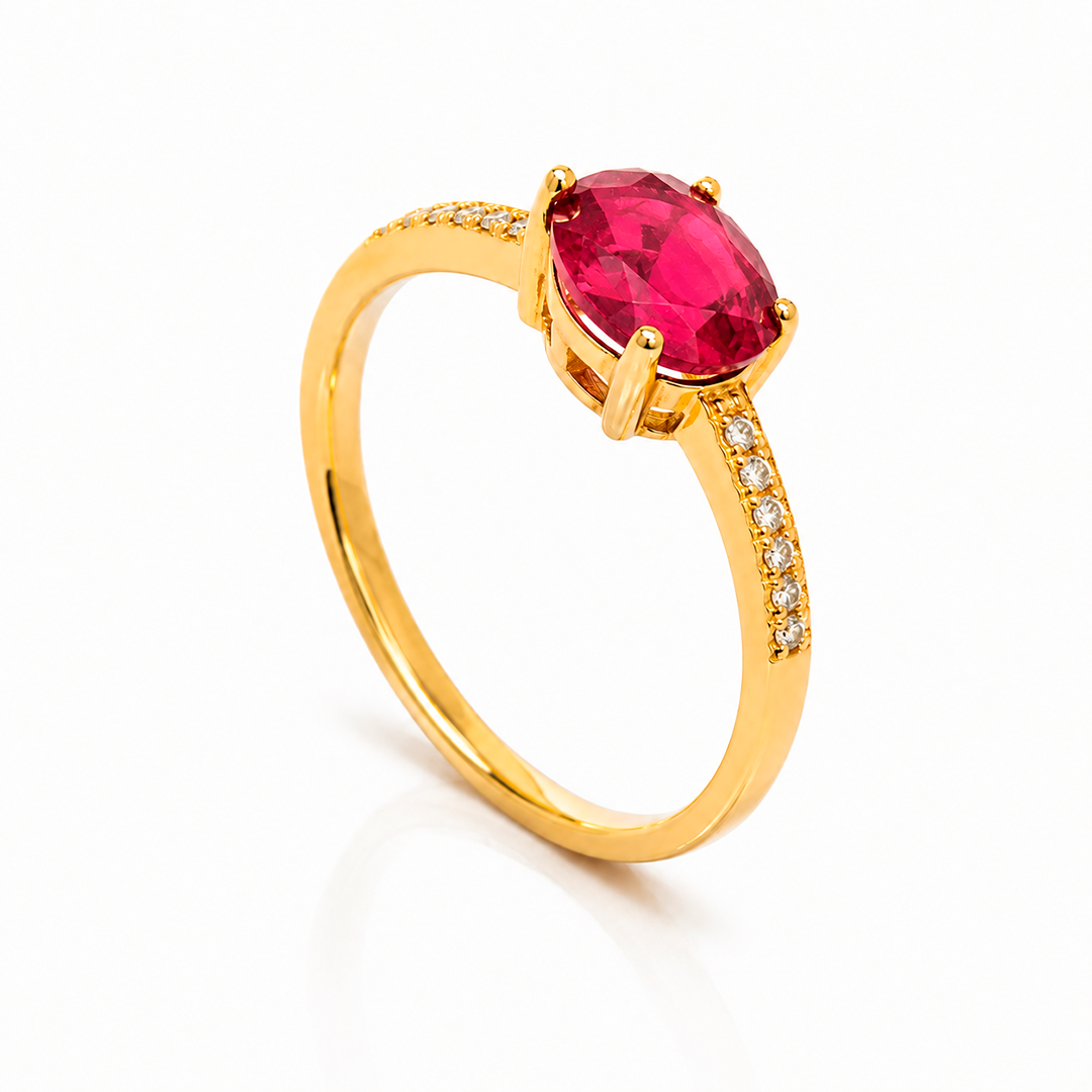Anel Solitário Oval – Folhado a Ouro