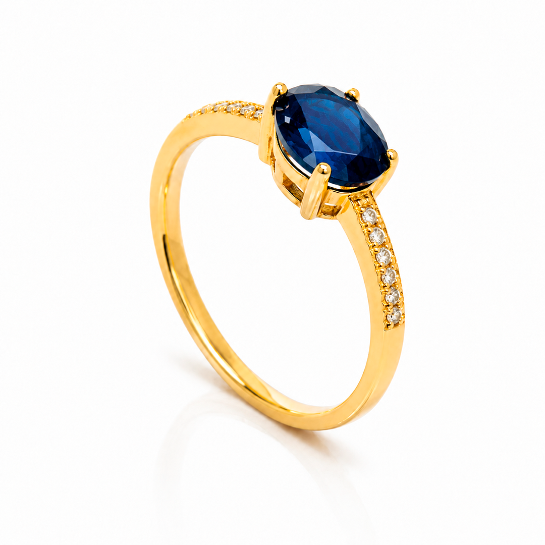 Anel Solitário Oval – Folhado a Ouro