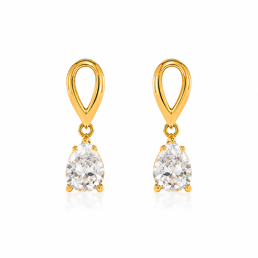 Brinco Pendente Gota Cristal – Folhado a Ouro