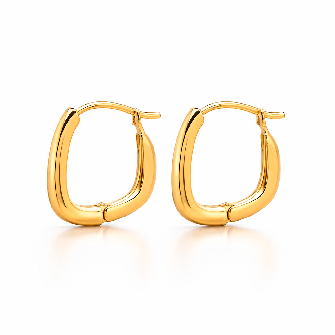 Argola Quadrada Lisa com Cantos Arredondados – Folhado a Ouro