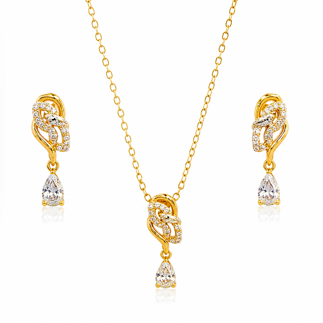 Conjunto Colar e Brincos Folhas Entrelaçadas – Folhado a Ouro