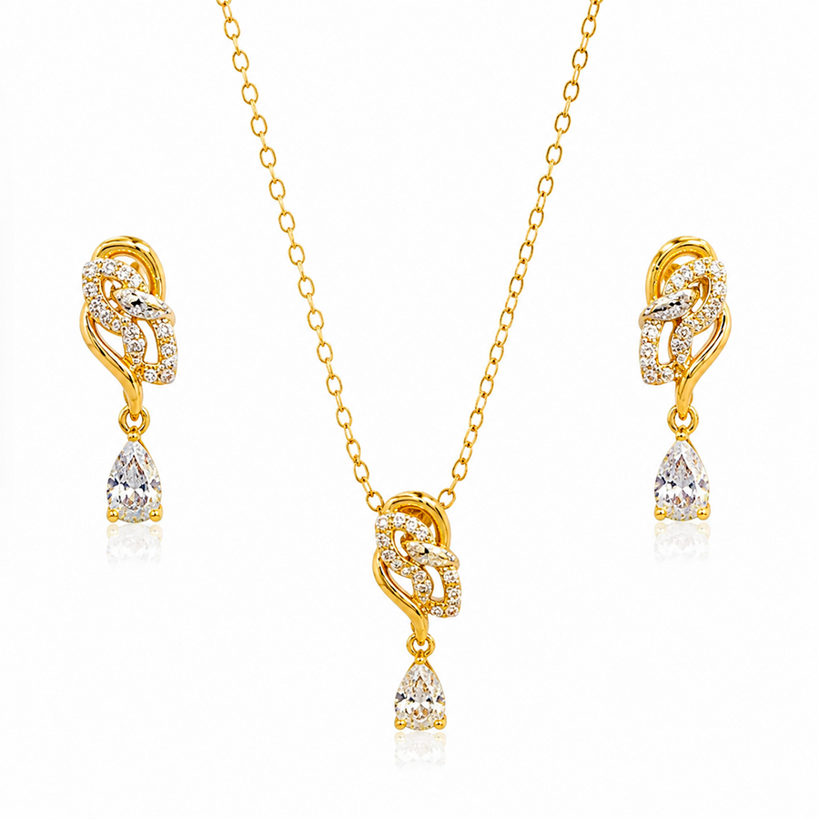 Conjunto Colar e Brincos Folhas Entrelaçadas – Folhado a Ouro