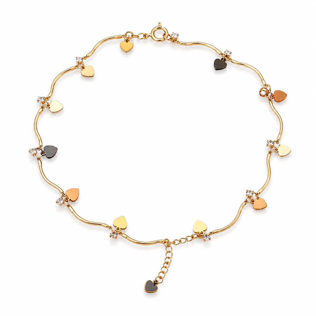 Pulseira Corações Multicoloridos com Pontos de Luz – Folhado a Ouro