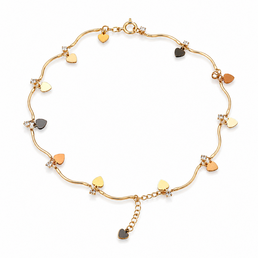 Pulseira Corações Multicoloridos com Pontos de Luz – Folhado a Ouro