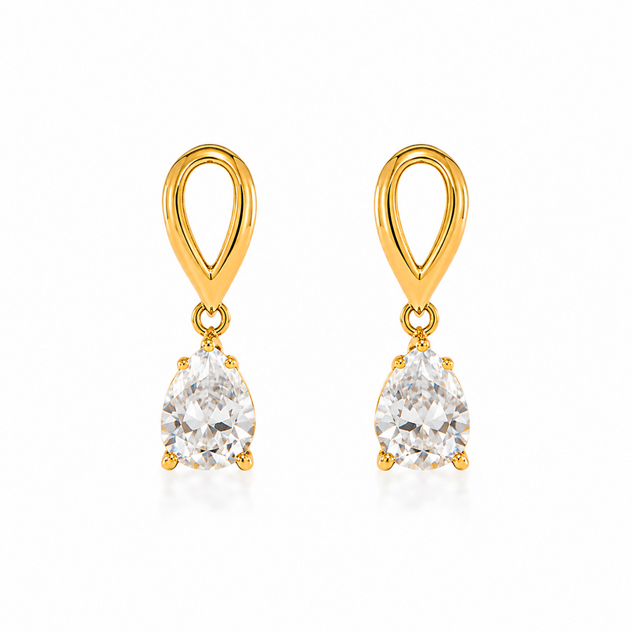 Brinco Pendente Gota Cristal – Folhado a Ouro